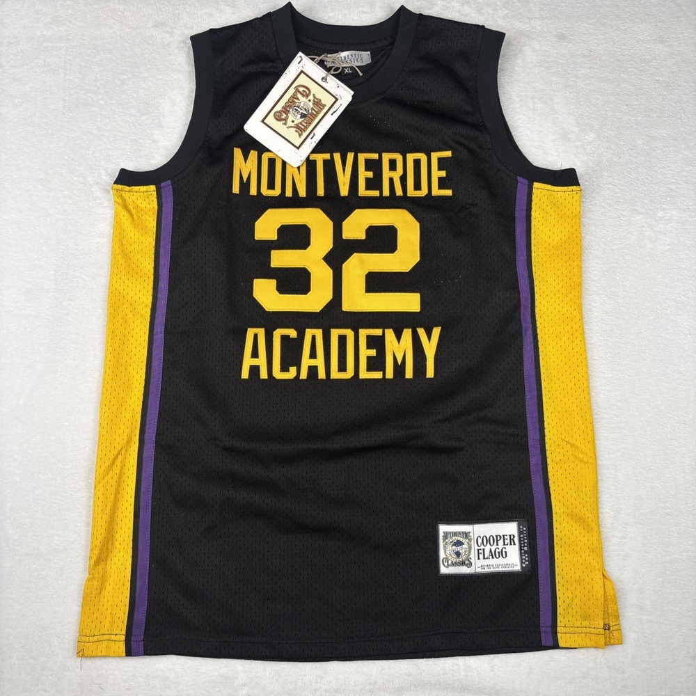 Montverde Academy Cooper Flagg Basketball Jersey Men's XL Black Yellow Headgear